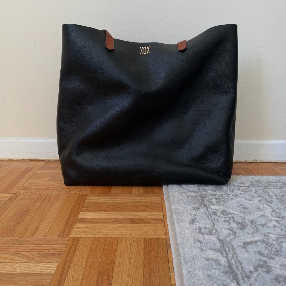 MONOGRAMMED Madewell Transport Tote - Black and Brown Leather - NWT